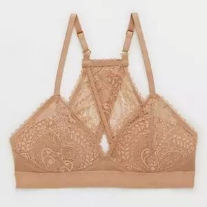 Aerie 34D Tan Real Power Balconette Wireless Back Closure RacerBack Padded Bra